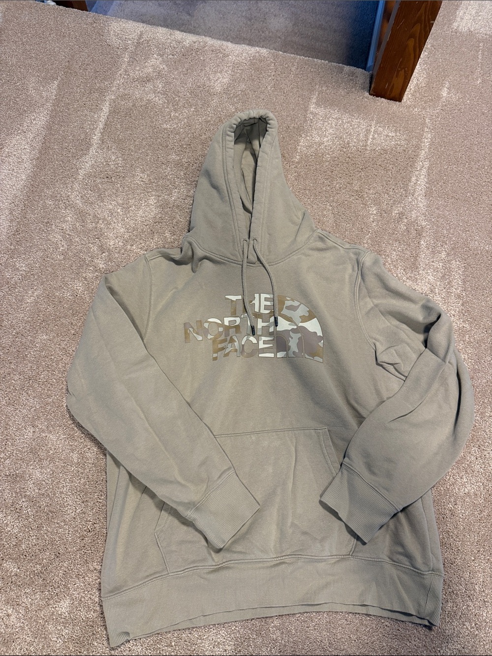 Men’s Tan North Face Hooded Swestshirt with Camo Logo